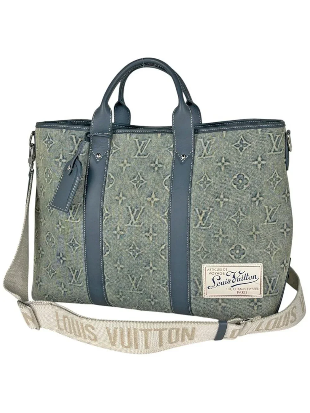 Louis Vuitton Weekend Tote NM 2-Way Monogram Wash Denim Leather Blue